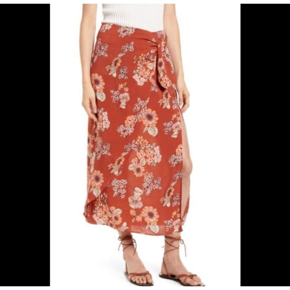 Free People Women's Sunday Sarong Floral midi Skirt Brown Sz 10